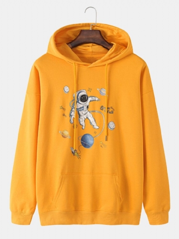 Sweats À Capuche En Coton À Imprimé Planète Astronaute Pour Hommes Avec Poche Kangourou