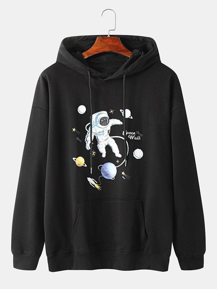 Sweats À Capuche En Coton À Imprimé Planète Astronaute Pour Hommes Avec Poche Kangourou