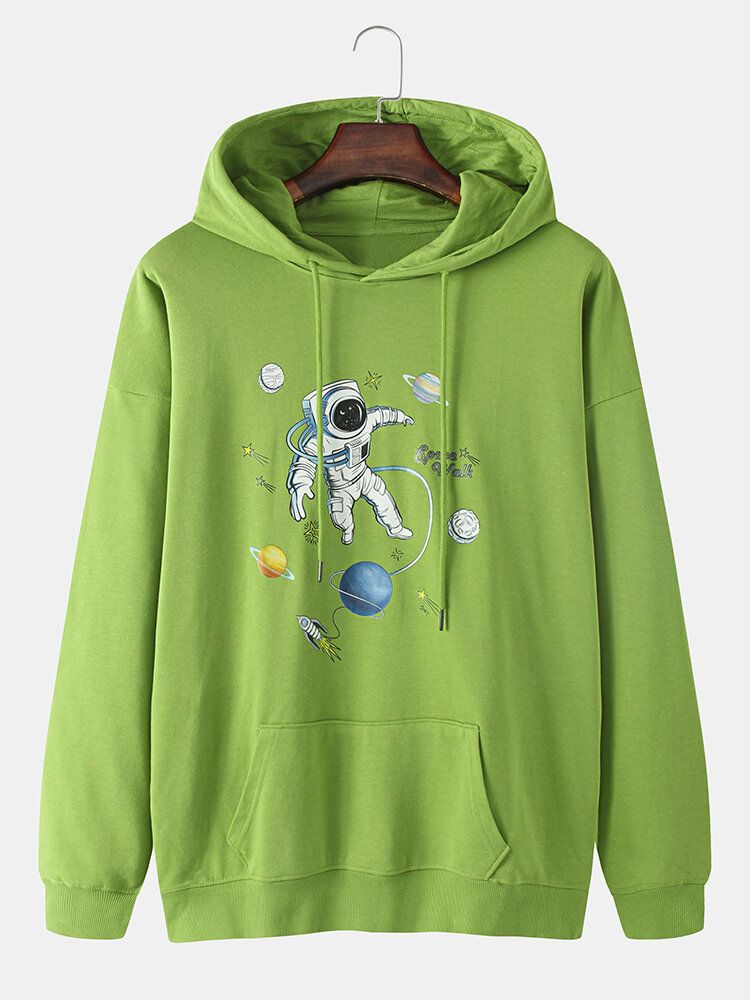 Sweats À Capuche En Coton À Imprimé Planète Astronaute Pour Hommes Avec Poche Kangourou