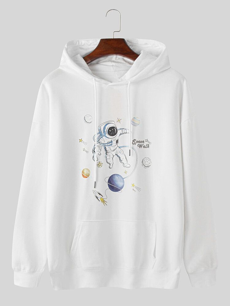 Sweats À Capuche En Coton À Imprimé Planète Astronaute Pour Hommes Avec Poche Kangourou