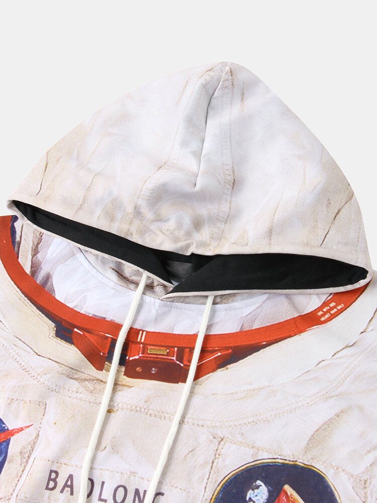 Sweats À Capuche Décontractés À Manches Longues Avec Poche Kangourou À Imprimé Astronaute Pour Hommes