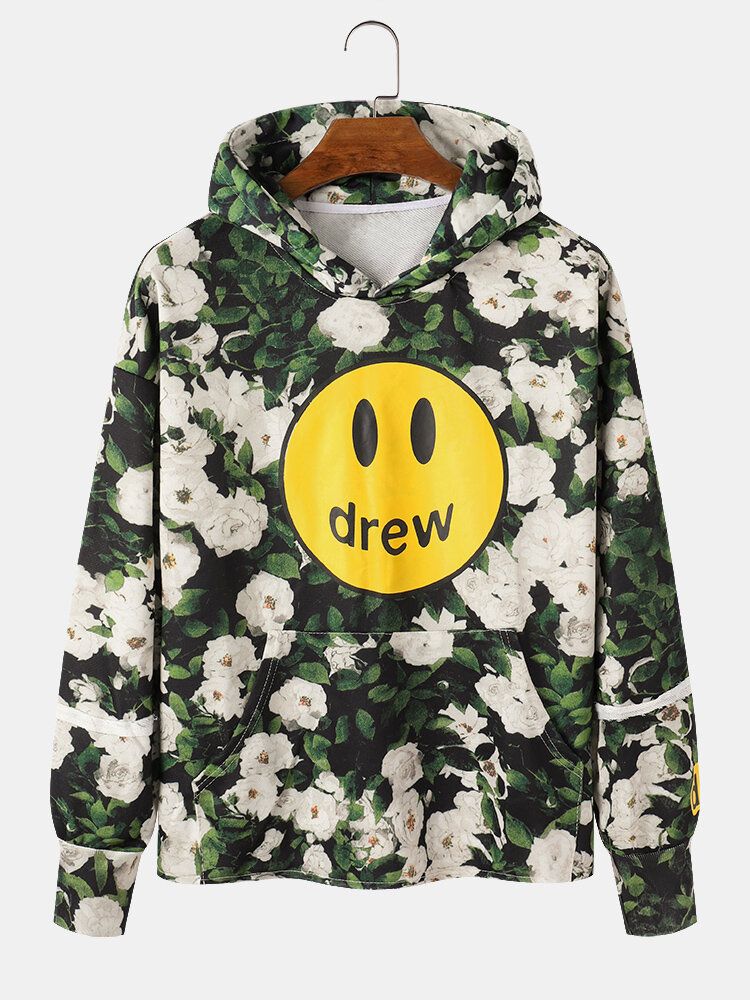 Sweats À Capuche À Imprimé Floral Drew Emojis Pour Homme Avec Poche Kangourou