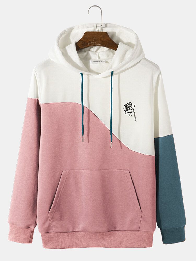 Sweats À Capuche Imprimés De Fleurs Vintage À Trois Blocs De Couleurs Pour Hommes