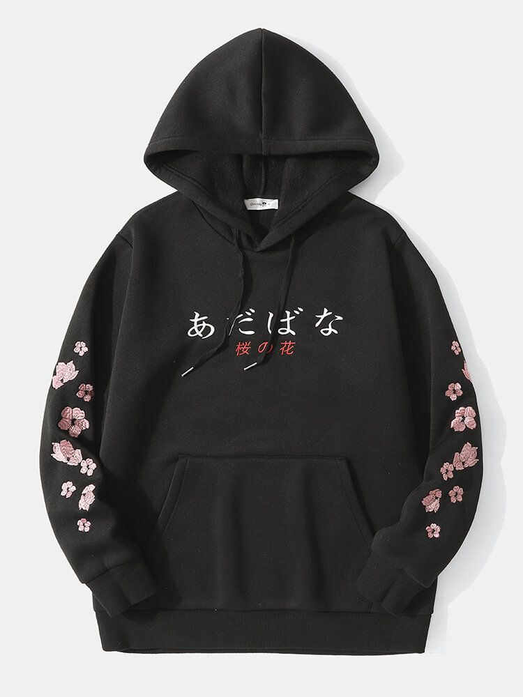 Sweats À Capuche Japonais Avec Lettre De Fleurs De Cerisier Pour Hommes Avec Poche Kangourou