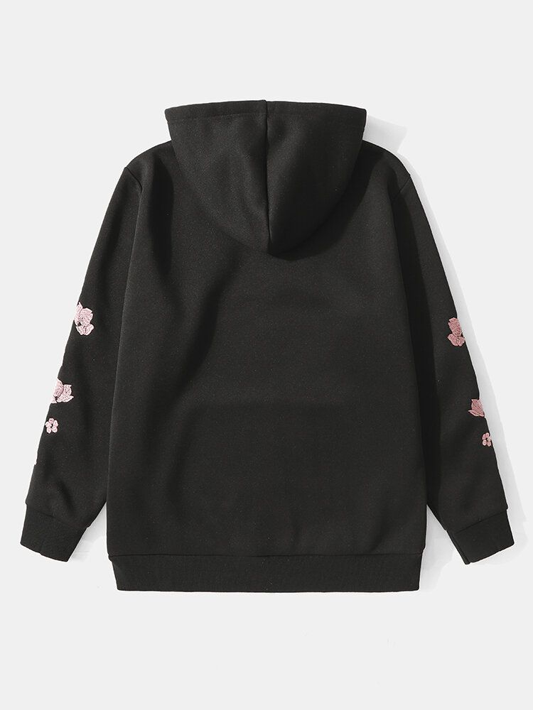 Sweats À Capuche Japonais Avec Lettre De Fleurs De Cerisier Pour Hommes Avec Poche Kangourou