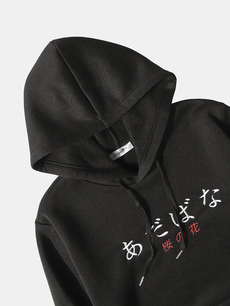 Sweats À Capuche Japonais Avec Lettre De Fleurs De Cerisier Pour Hommes Avec Poche Kangourou