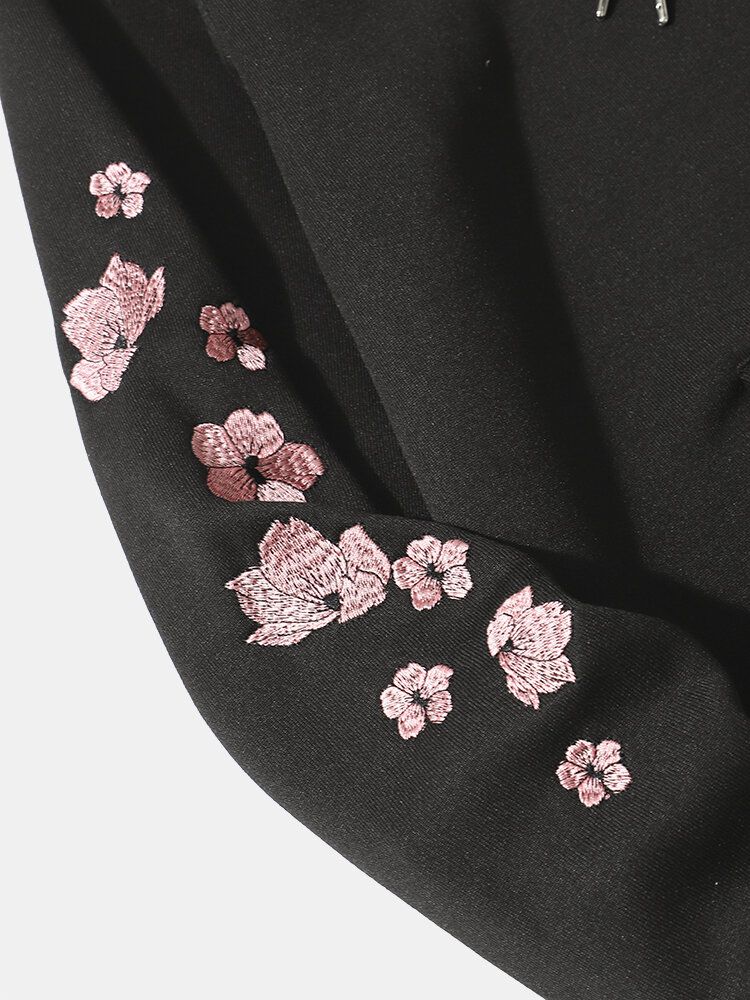 Sweats À Capuche Japonais Avec Lettre De Fleurs De Cerisier Pour Hommes Avec Poche Kangourou