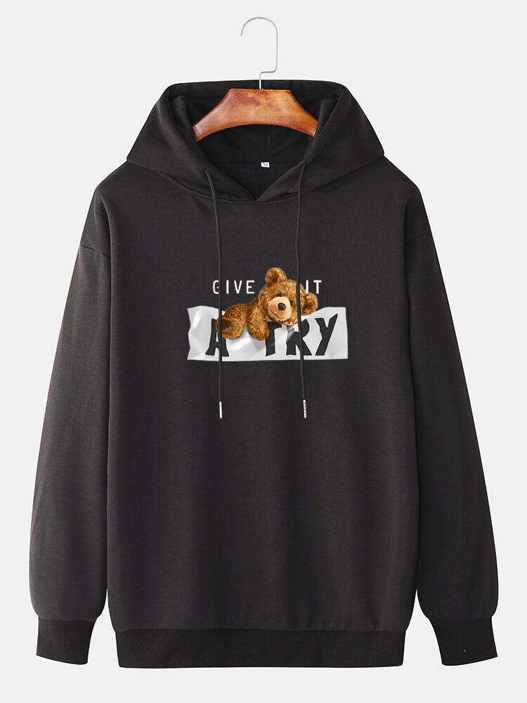 Sweats À Capuche À Manches Longues Avec Motif D'ours Pour Homme