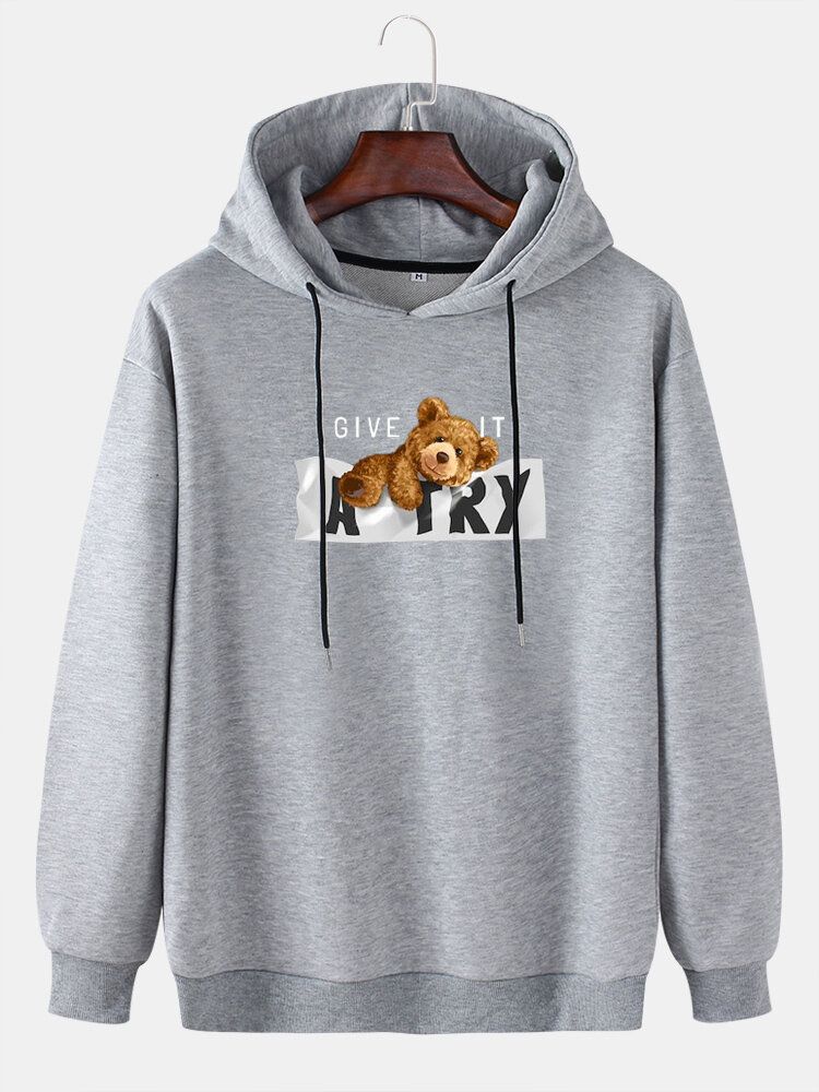 Sweats À Capuche À Manches Longues Avec Motif D'ours Pour Homme