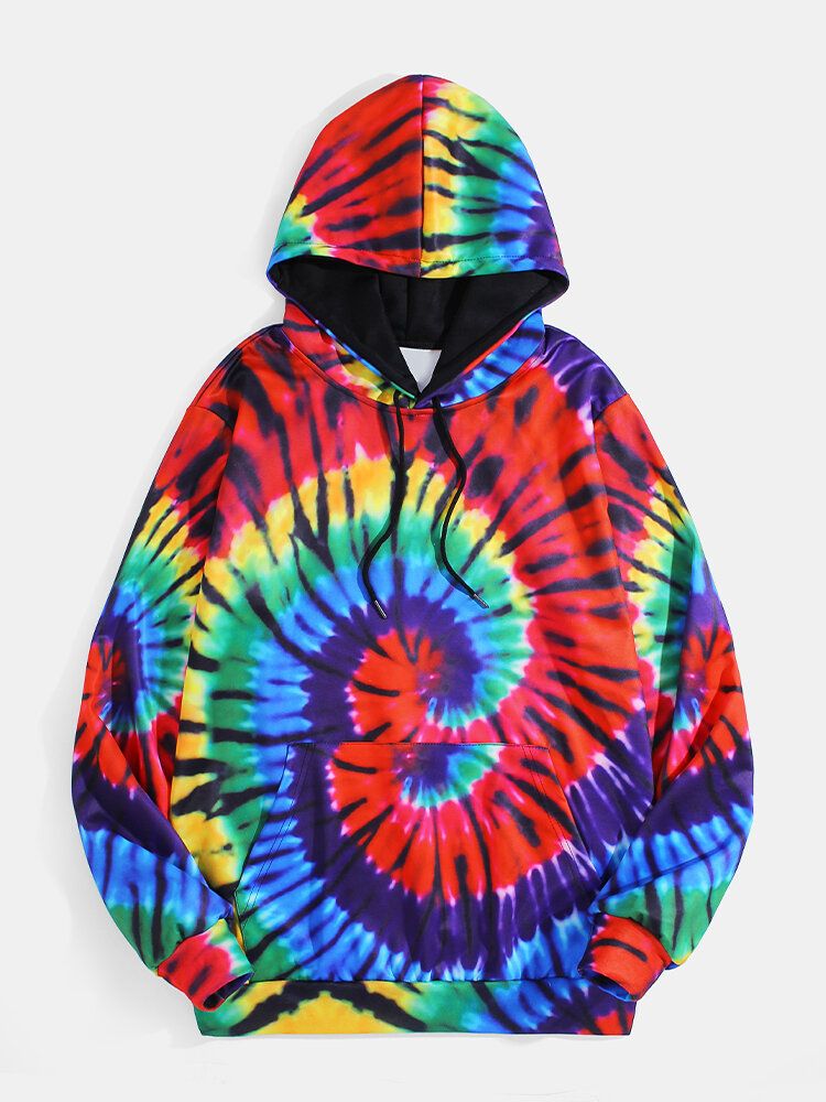 Sweats À Capuche À Manches Longues Avec Poche À Imprimé Tie-dye Coloré Pour Hommes