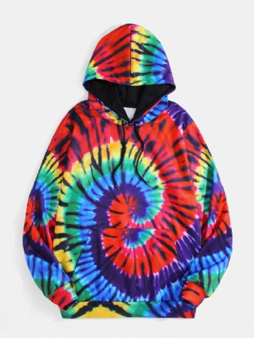 Sweats À Capuche À Manches Longues Avec Poche À Imprimé Tie-dye Coloré Pour Hommes