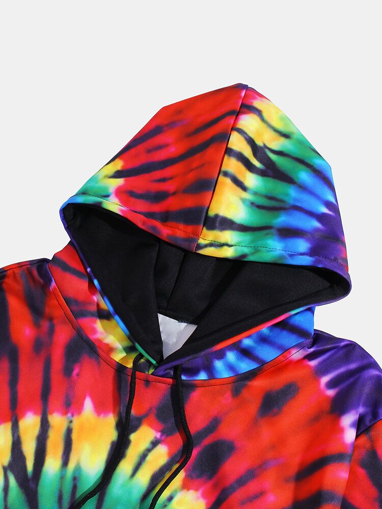 Sweats À Capuche À Manches Longues Avec Poche À Imprimé Tie-dye Coloré Pour Hommes