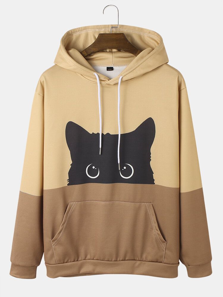 Sweats À Capuche À Manches Longues Mignons À Imprimé Chat De Dessin Animé Pour Hommes