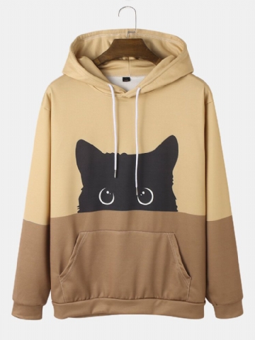 Sweats À Capuche À Manches Longues Mignons À Imprimé Chat De Dessin Animé Pour Hommes