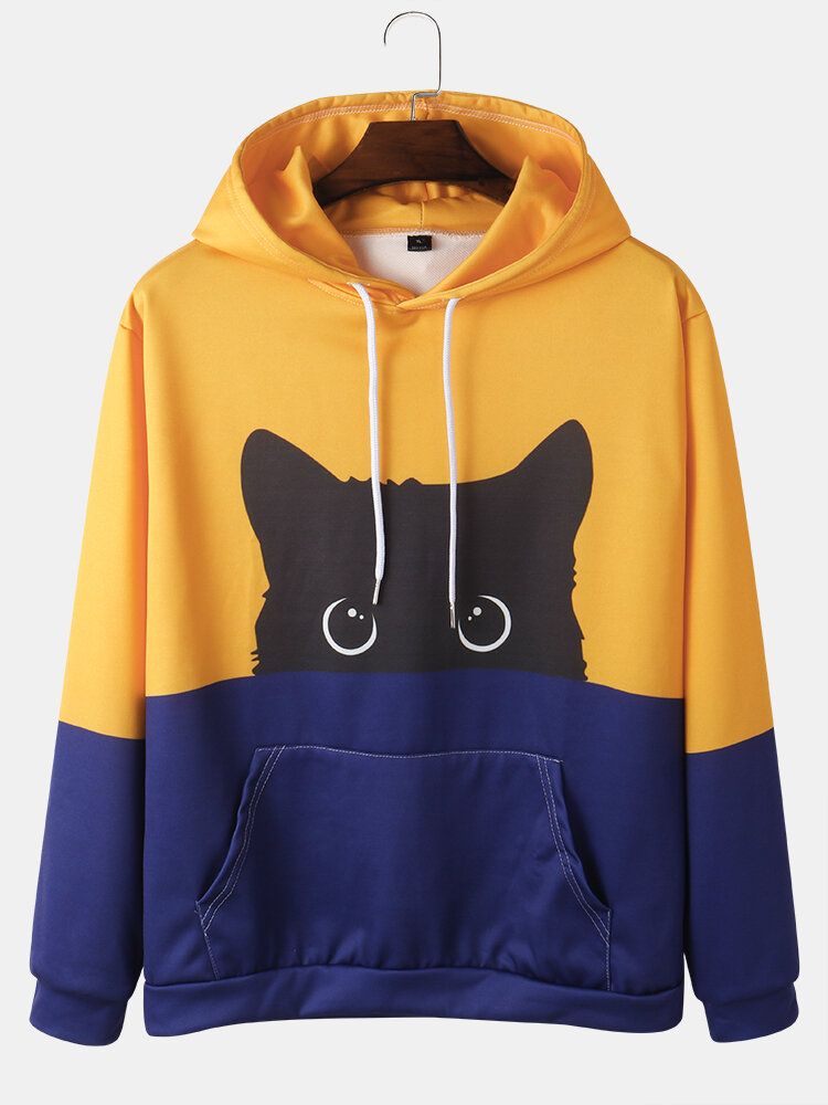 Sweats À Capuche À Manches Longues Mignons À Imprimé Chat De Dessin Animé Pour Hommes