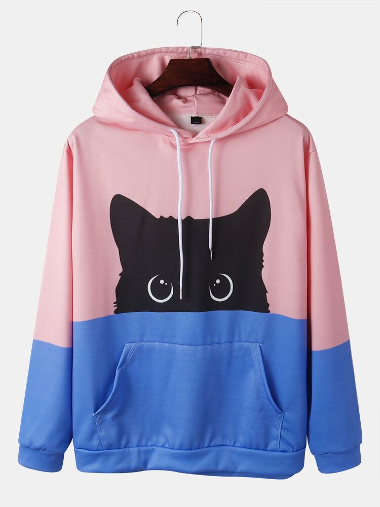 Sweats À Capuche À Manches Longues Mignons À Imprimé Chat De Dessin Animé Pour Hommes