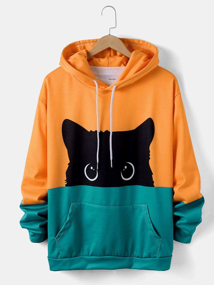 Sweats À Capuche À Manches Longues Mignons À Imprimé Chat De Dessin Animé Pour Hommes