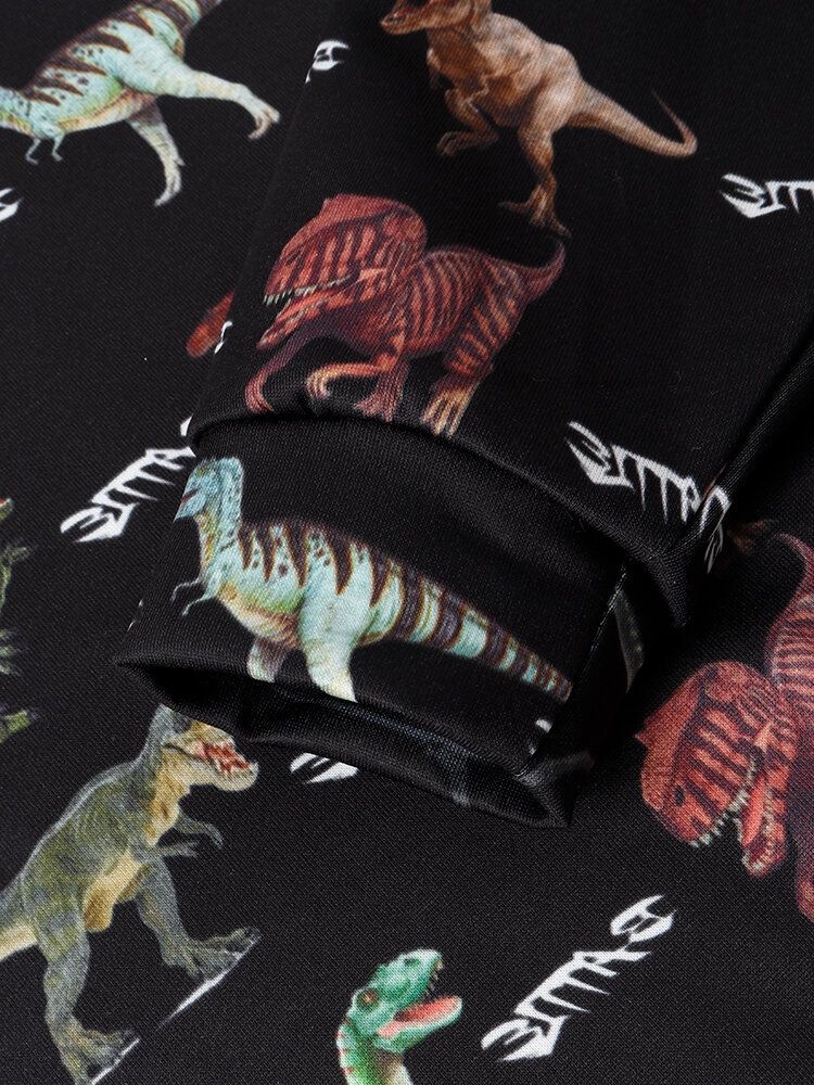 Sweats À Capuche Noirs Avec Cordon De Serrage Imprimé Dinosaure Pour Hommes Avec Poche Kangourou