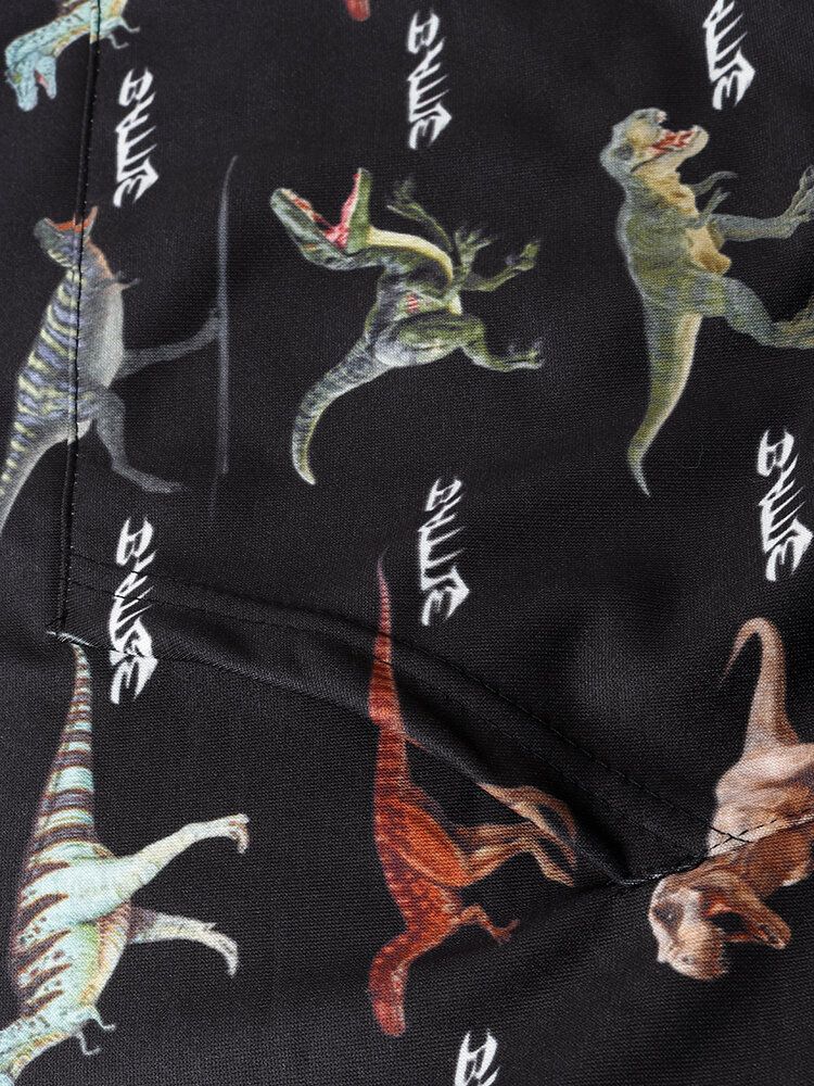 Sweats À Capuche Noirs Avec Cordon De Serrage Imprimé Dinosaure Pour Hommes Avec Poche Kangourou