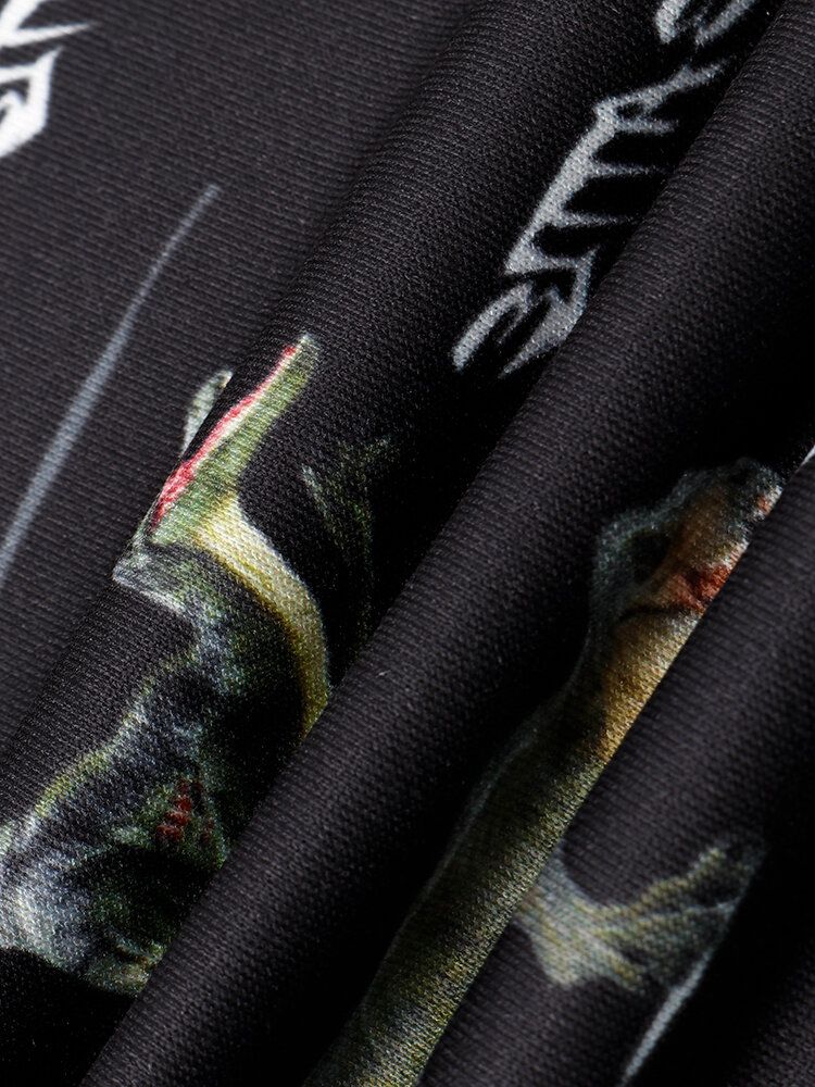 Sweats À Capuche Noirs Avec Cordon De Serrage Imprimé Dinosaure Pour Hommes Avec Poche Kangourou