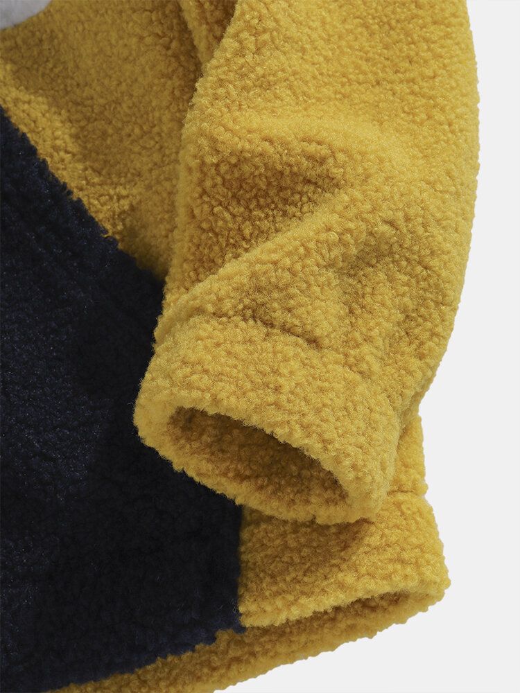 Sweats À Capuche En Peluche Avec Poche Kangourou Et Patchwork De Couleurs Contrastées Pour Hommes