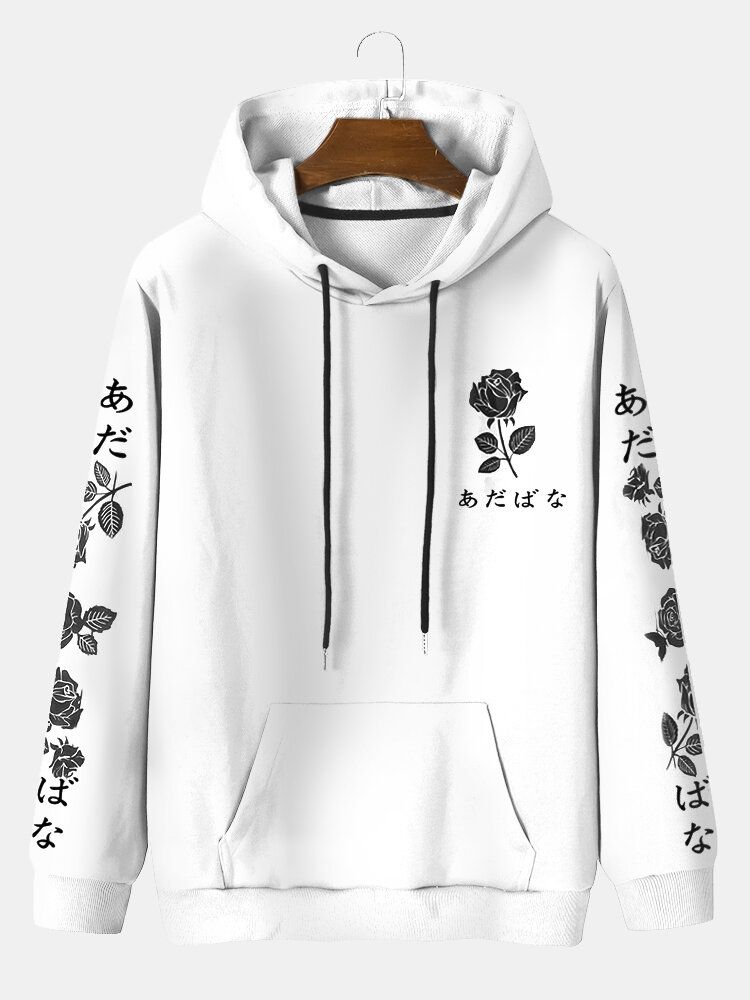 Sweats À Capuche Rétro Avec Cordon De Serrage Imprimé Rose Pour Homme Avec Poche Avant