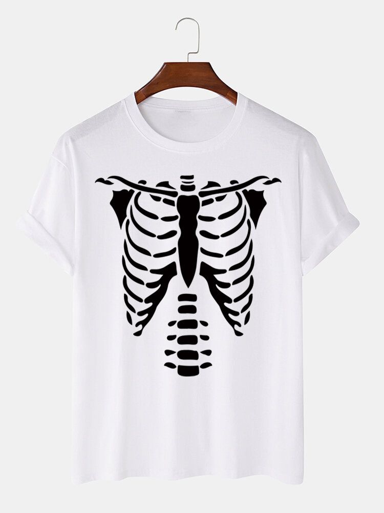 T-shirt 100% Coton Imprimé Squelette D'halloween Pour Homme