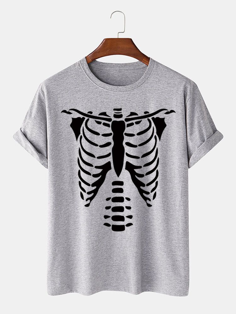 T-shirt 100% Coton Imprimé Squelette D'halloween Pour Homme