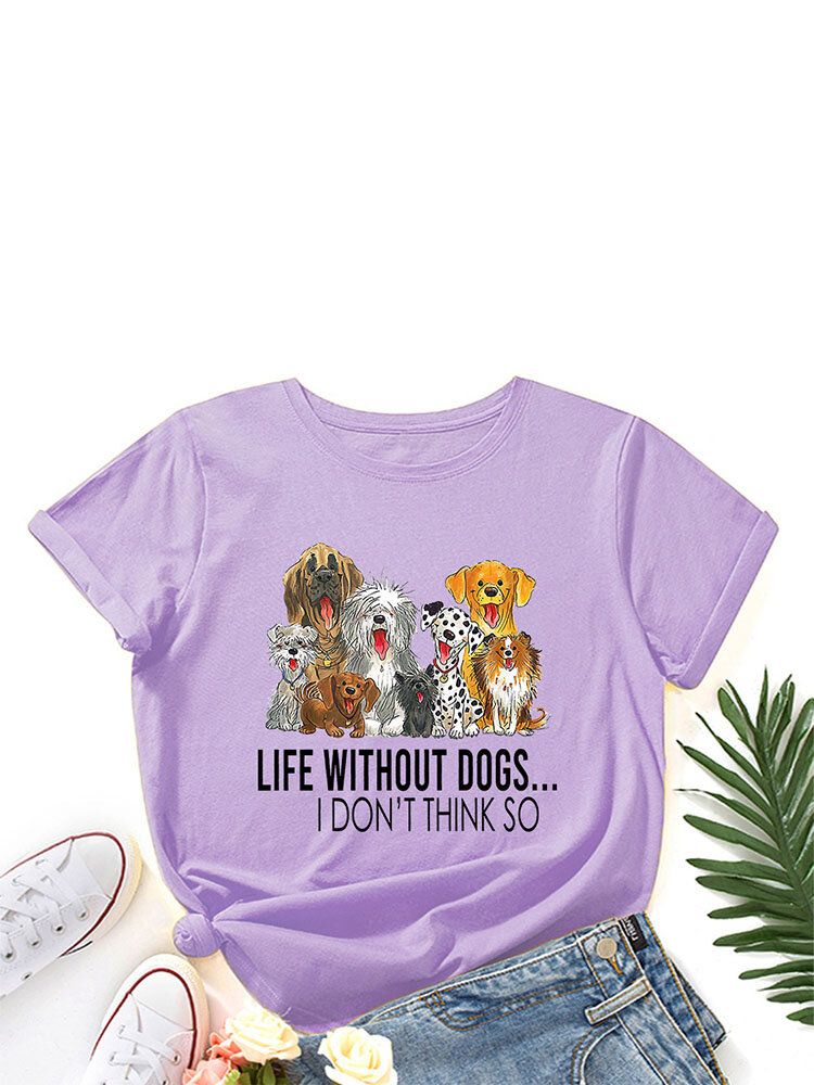 T-shirt Col Rond Femme Imprimé Chien Dessin Animé Lettres Pour Femme