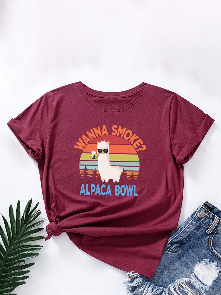 T-shirt À Col Rond Imprimé De Lettres De Café De Chat De Dessin Animé Pour Les Femmes