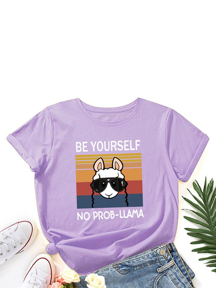 T-shirt À Col Rond Imprimé De Slogan Animal De Bande Dessinée Pour Les Femmes