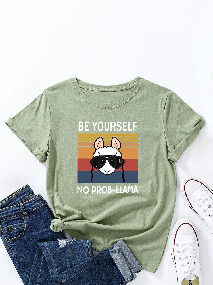 T-shirt À Col Rond Imprimé De Slogan Animal De Bande Dessinée Pour Les Femmes