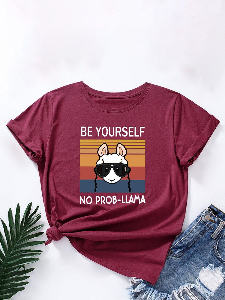 T-shirt À Col Rond Imprimé De Slogan Animal De Bande Dessinée Pour Les Femmes