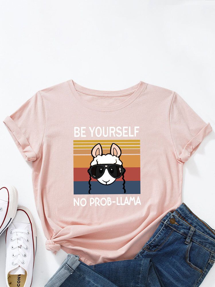 T-shirt À Col Rond Imprimé De Slogan Animal De Bande Dessinée Pour Les Femmes