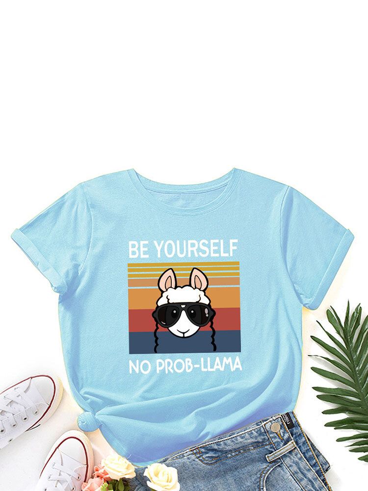 T-shirt À Col Rond Imprimé De Slogan Animal De Bande Dessinée Pour Les Femmes