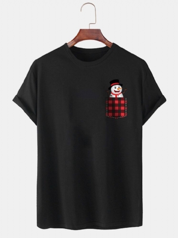 T-shirt Décontracté Fin À Manches Courtes 100 % Coton Avec Poche Poitrine Bonhomme De Neige Pour Homme