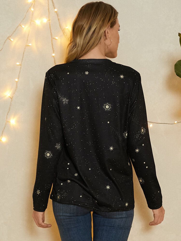 T-shirt Décontracté À Manches Longues Pour Femmes Sagittarius Print Stars Moon