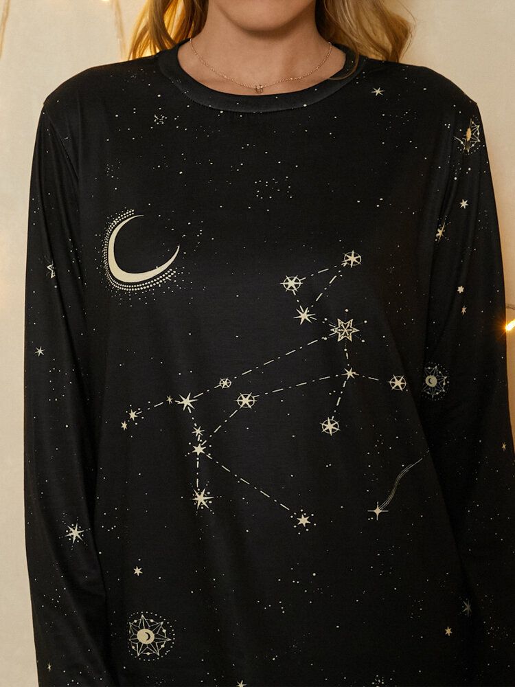 T-shirt Décontracté À Manches Longues Pour Femmes Sagittarius Print Stars Moon