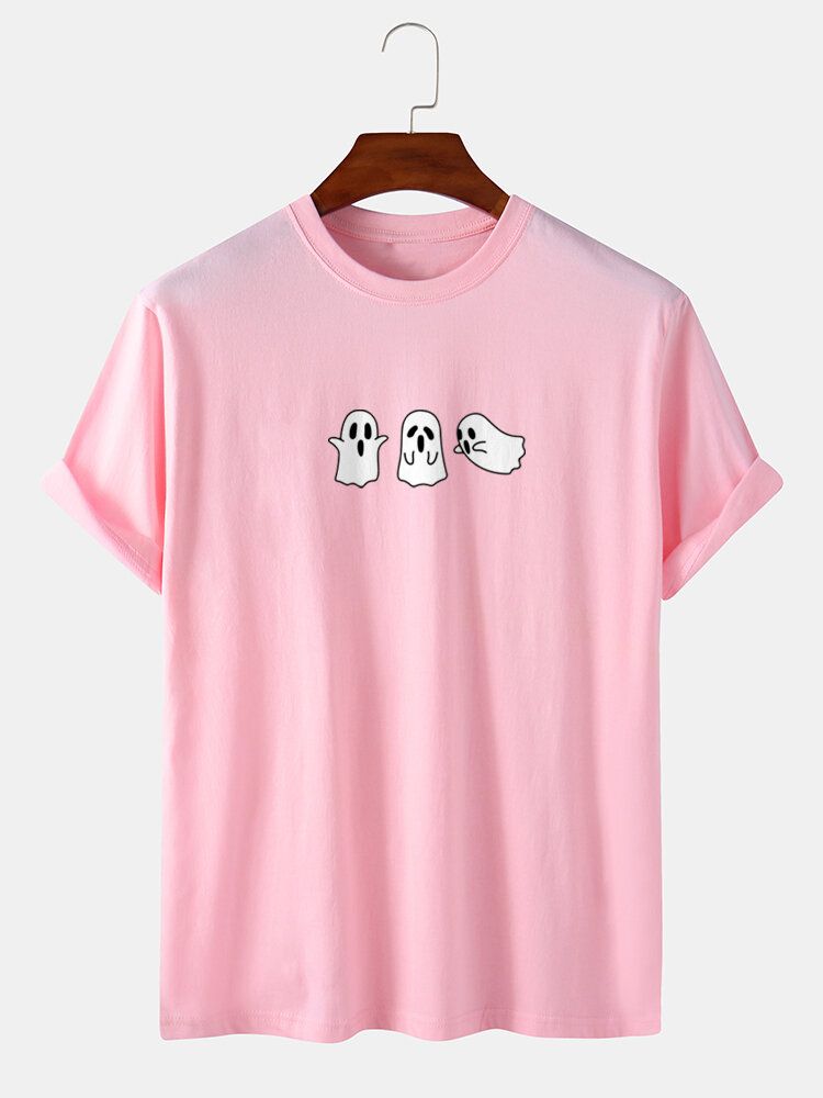 T-shirt Drôle D'impression De Fantôme De Dessin Animé Solide 100% Coton Pour Hommes