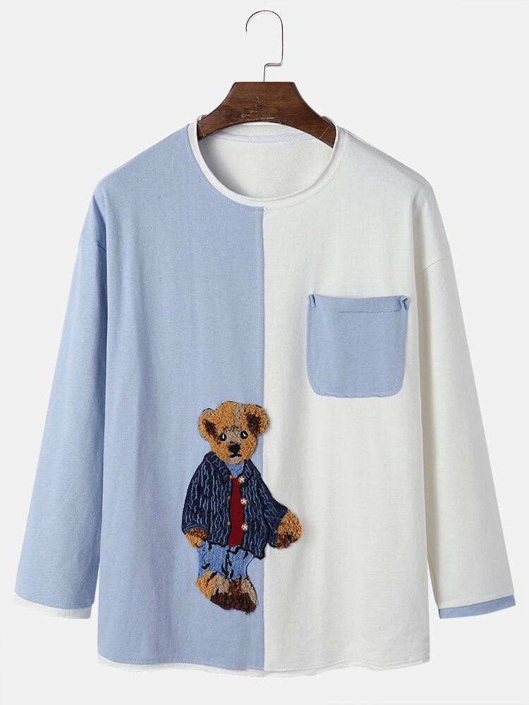 T-shirt Haut Patchwork Imprimé Preppy Youngster Teddy Cartoon Pour Hommes