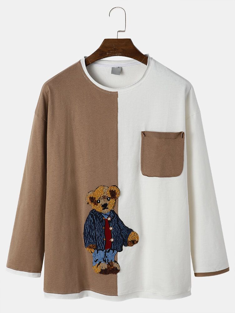 T-shirt Haut Patchwork Imprimé Preppy Youngster Teddy Cartoon Pour Hommes