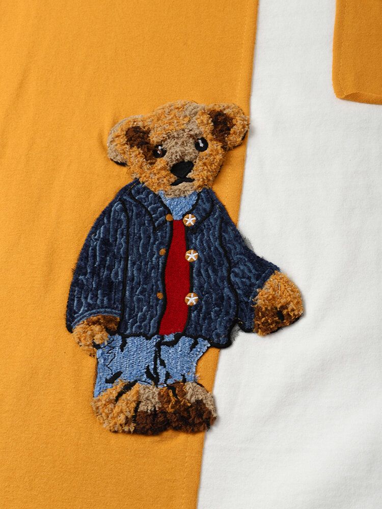 T-shirt Haut Patchwork Imprimé Preppy Youngster Teddy Cartoon Pour Hommes