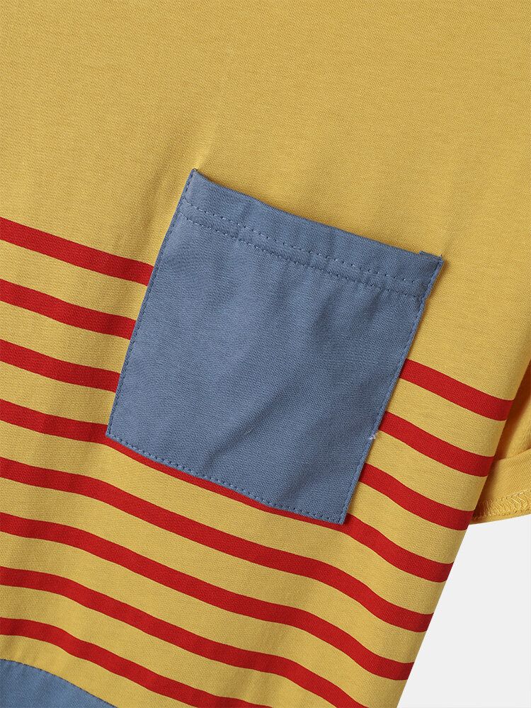 T-shirt De Loisirs À Manches Courtes À Rayures Contrastées En Coton Pour Hommes