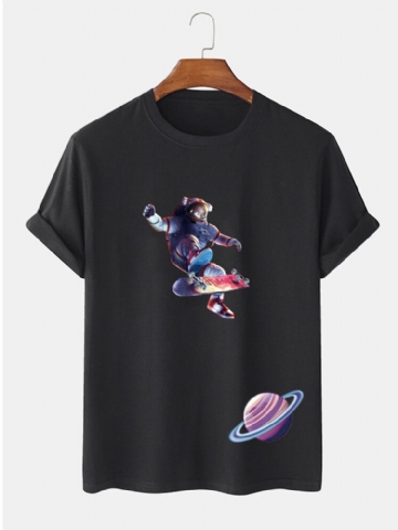 T-shirt À Manches Courtes 100 % Coton Imprimé Planète Astronaute Pour Homme