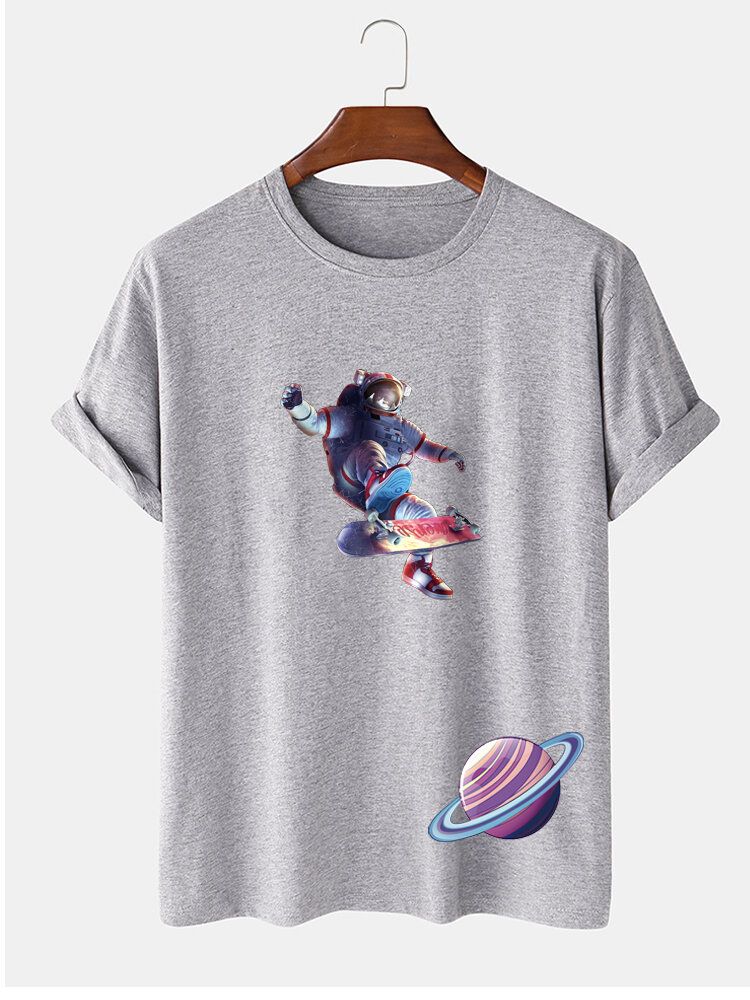 T-shirt À Manches Courtes 100 % Coton Imprimé Planète Astronaute Pour Homme