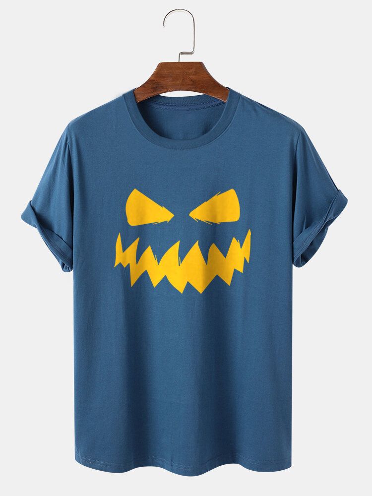 T-shirt À Manches Courtes 100 % Coton Imprimé Thème Halloween Grimace Pour Homme