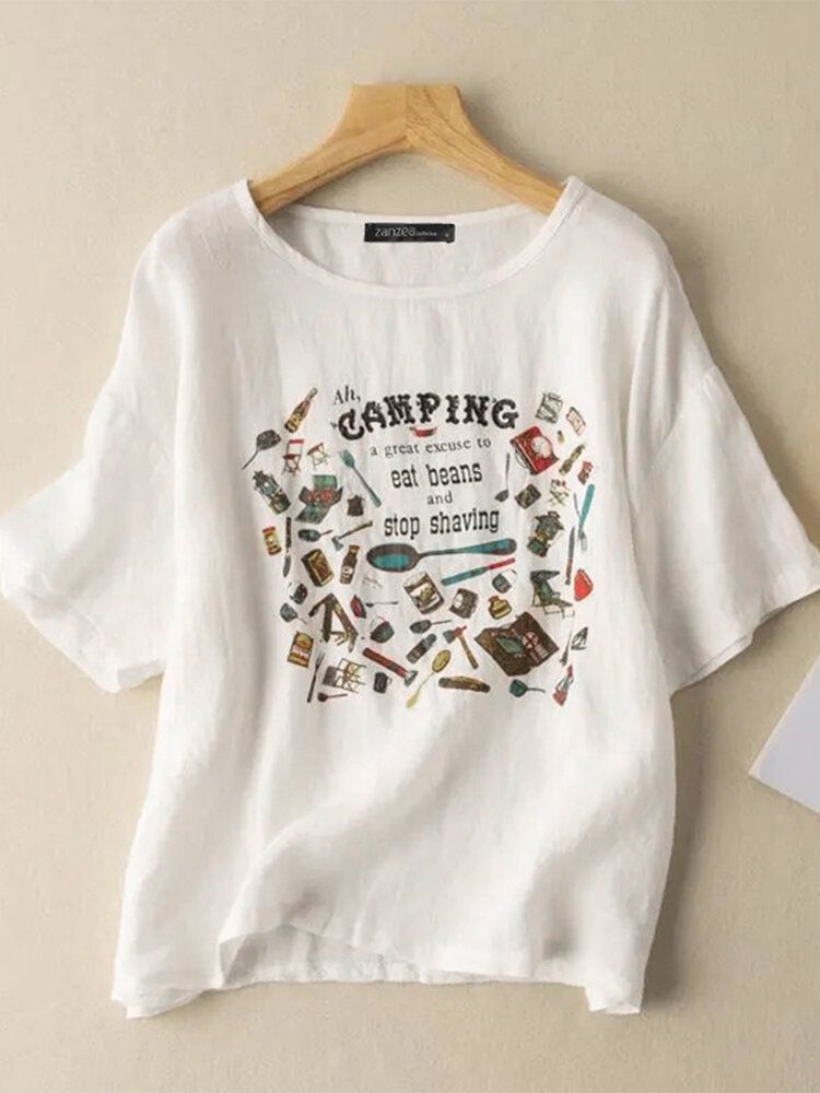 T-shirt À Manches Courtes En Coton Avec Couteau Et Fourchette De Loisirs