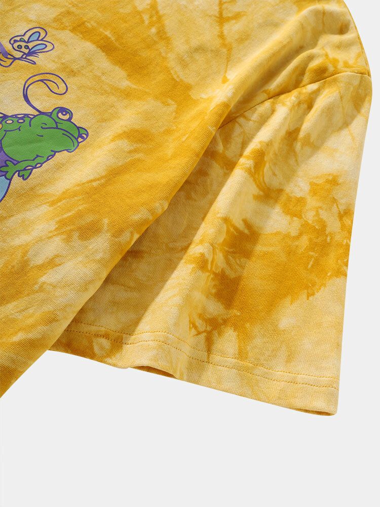 T-shirt À Manches Courtes Et Col Rond Imprimé Grenouille Fleur Pour Homme