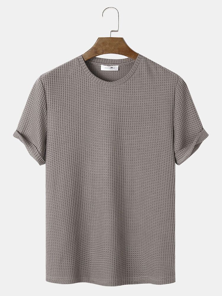 T-shirt À Manches Courtes Gaufré Tricoté À Texture Unie Pour Hommes