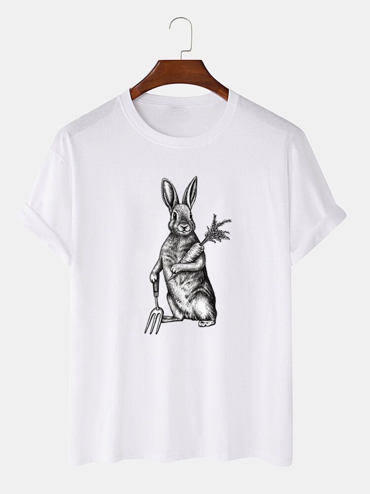 T-shirt À Manches Courtes Graphique Lapin De Pâques 100 % Coton Pour Homme